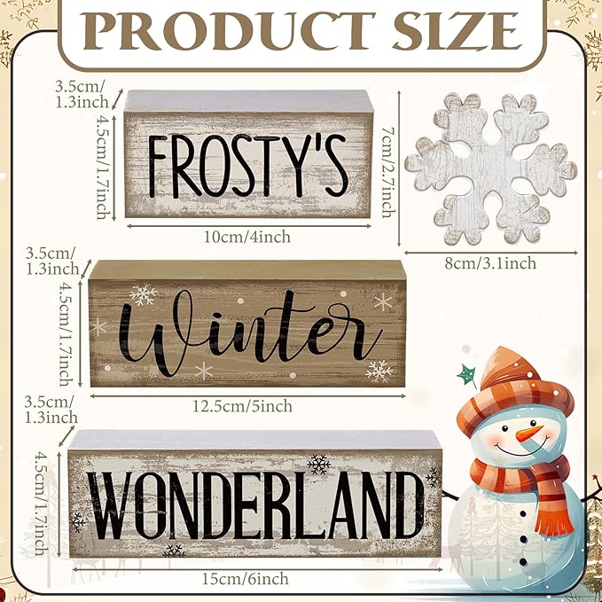 4 Pcs Christmas Table Decorations Wooden Snowflake Decor Winter Tiered Tray Decor Rustic Snow Block Signs Gift Farmhouse Christmas Centerpiece for Winter Wonderland Party Kitchen Home