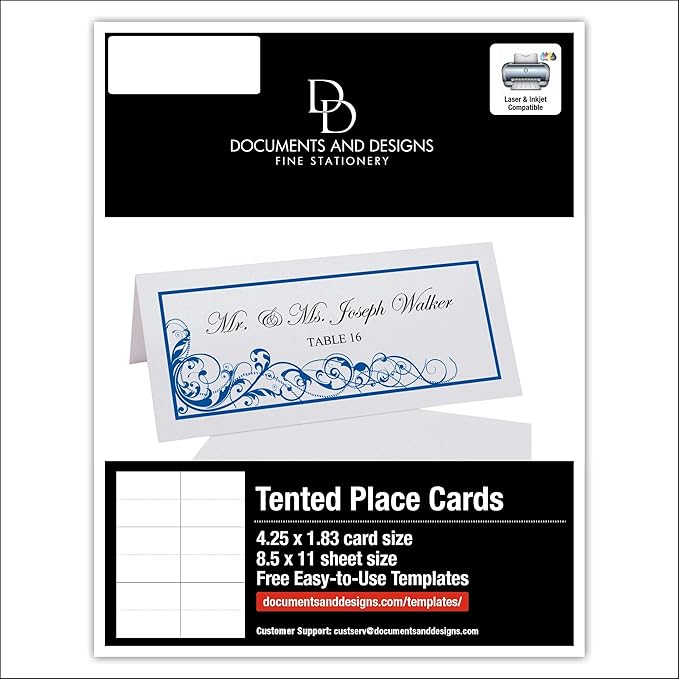 Scribble Vintage Swirl Printable Place Cards, Royal Blue (Choose Color), Set of 150 (25 Sheets), Laser & Inkjet Printers - Wedding, Party, Dinner, and Special Events