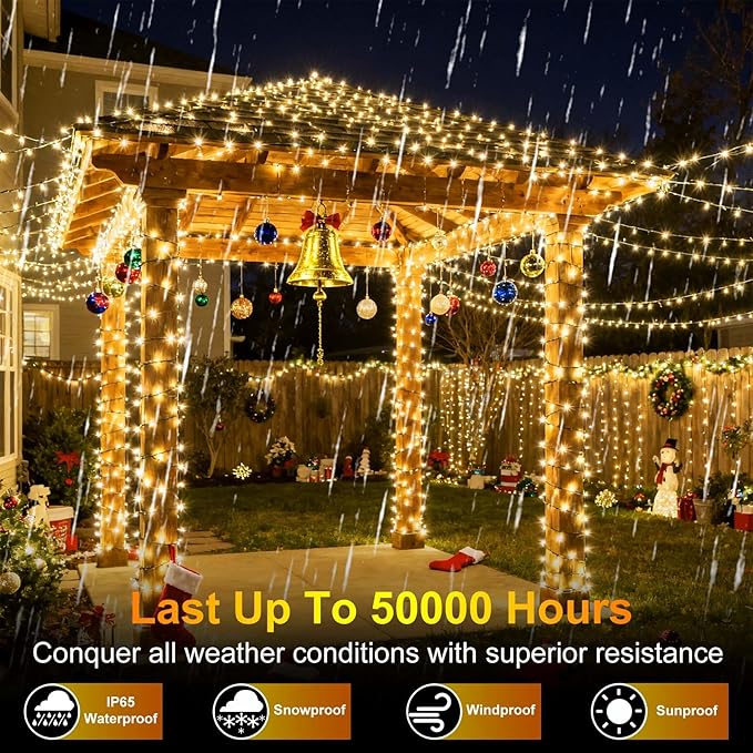 1500 LED 470FT Christmas String Lights, 12 Modes and Timer Memory Dimmable, Plug in Outdoor Waterproof Clear Wire Twinkle Fairy Light for for Xmas Yard Tree Wedding Party Outside Decor (Warm White)