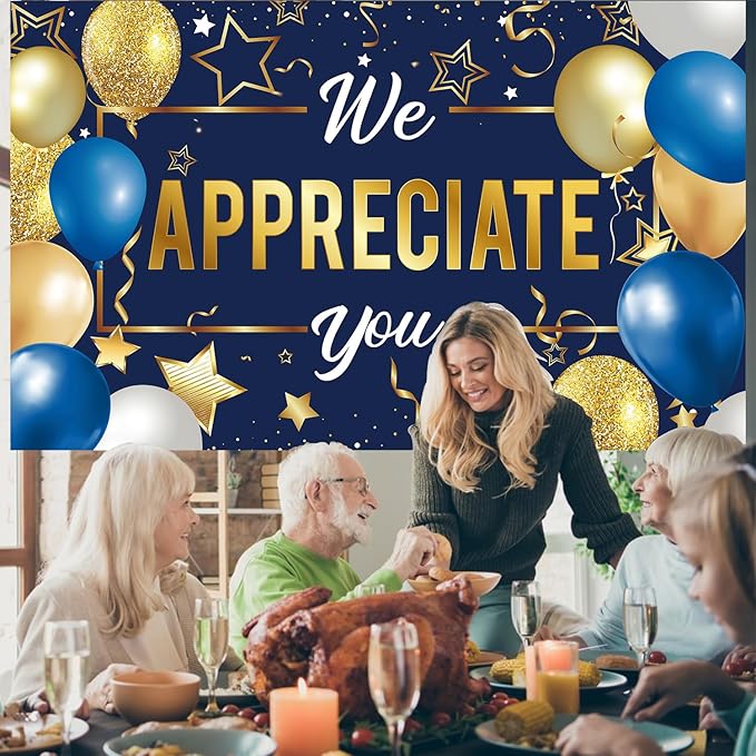 We Appreciate You Banner Backdrop, Appreciation Party Decorations, Thank You for All You Do Banner, Employee Teacher Doctor Nurse Staff Appreciation Party Decorations for Indoor Outdoor