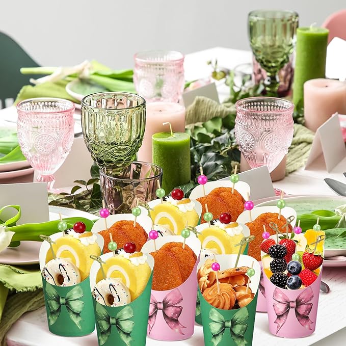 Tioncy 250 Pcs Charcuterie Cups with Cocktail Picks Sets, Bridal Shower Decoration 50 Charcuterie Cups with 200 Sticks for Wedding Baby Shower Floral Boho Witch Party Decorations(Pink Green,Witch)