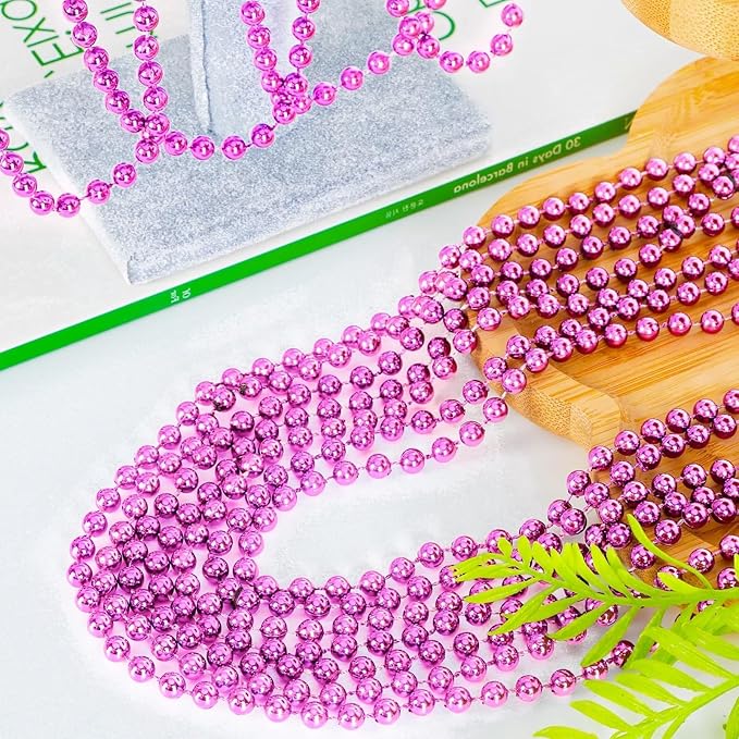 72PCS Bead Necklace, 33" Breast Cancer Awareness Necklaces Bulk, Mardi Gras Bead Necklace Costume, Festival Parade Throw Accessories for Wedding Birthday Gender Reveal Party Events Supplies Decor