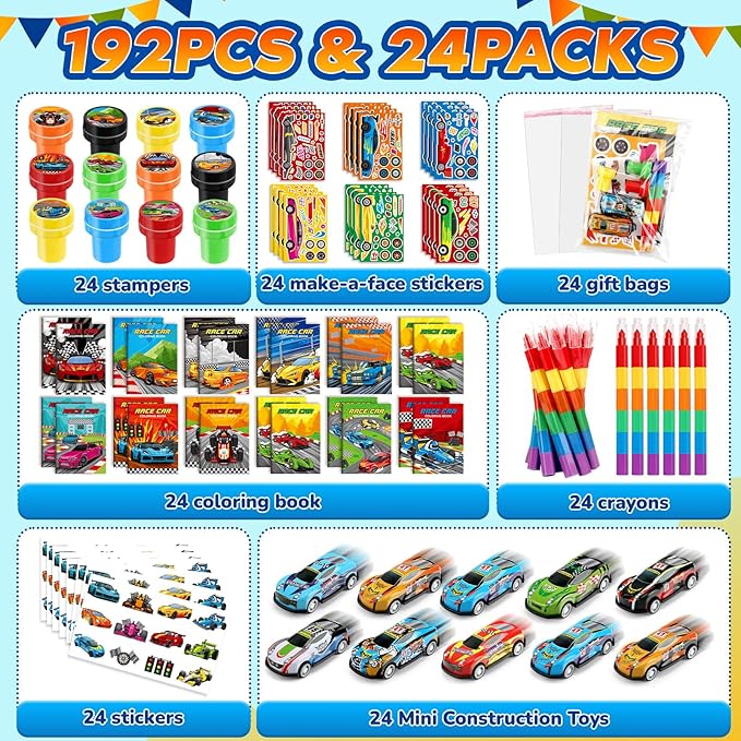 BenLouis 168Pcs Race Car Party Favors Racing Theme Coloring Books Crayons Sticker Set Bulk for Kids Fast Racecar Wheels Birthday Goodie Bag Stuffer Classroom Gifts Rewards Craft Pinata Fillers