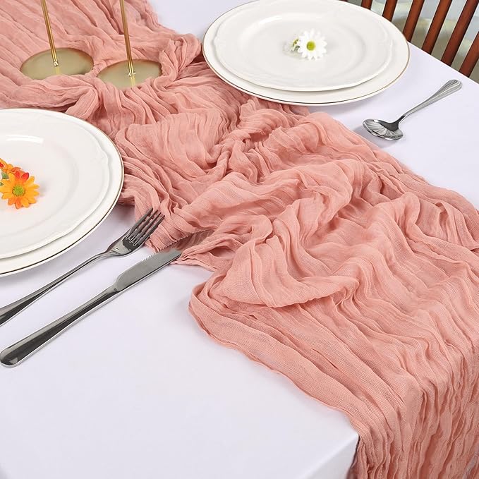 6 Pack Peach Cheesecloth Table Runner 10FT Boho Cheese Cloths Gauze Fabric Table Runners 120 Inch Rustic Sheer for Wedding Birthday Party Baby Shower Centerpiece Home Decorations