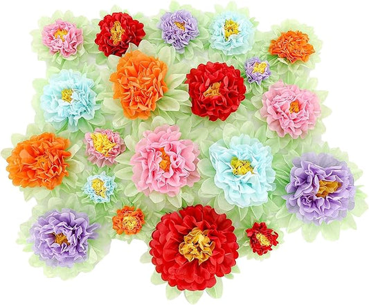 20 PCS Paper Flowers Decorations for Wall, 8 in Mexican Paper Flowers, Suitable for Wall Background Mexican Pompoms, Suitable for Carnival Crafts Birthday Party Decoration 5 Colors