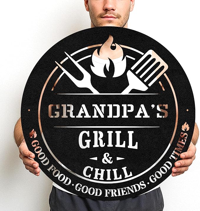 Custom BBQ Metal Sign Personalized Grill Name Wall Art for Outdoor Kitchen Patio Backyard Decor Fathers Gift for Dad Grandpa Husband Barbecue Smoker Area Sign, Grilling Lover Gifts 68