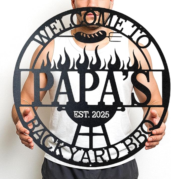 Custom BBQ Grill Metal Sign Personalized Name Wall Art for Outdoor Barbecue Patio Kitchen Backyard Decor Gift for Dad Husband Men Papa Grandpa Father Grilling Enthusiasts Family Lover Funny Gifts 26