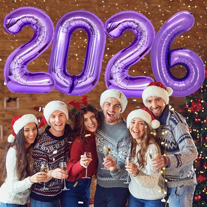 KALOR 42 Inch 2026 Purple Mylar Number Balloons, 2026 New Years Foil Balloon for 2026 Happy New Year Eve and Graduations Decorations Party Supplies