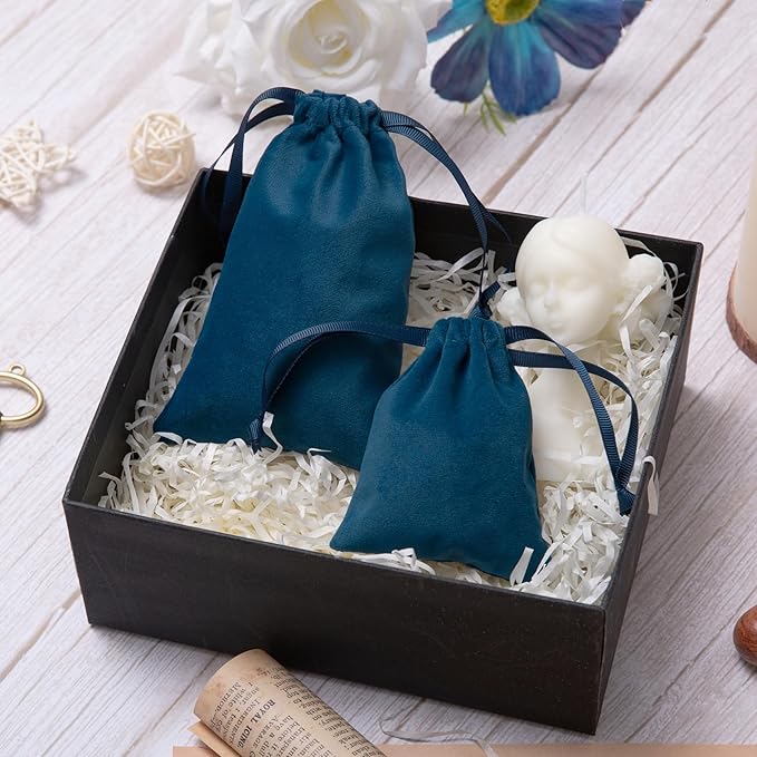 QIANF 12pcs Navy Velvet Drawstring Bags 3x4 inches Small Velvet Cloth Gift Bags Jewelry Pouches for Storage Wedding Party Favor Christmas