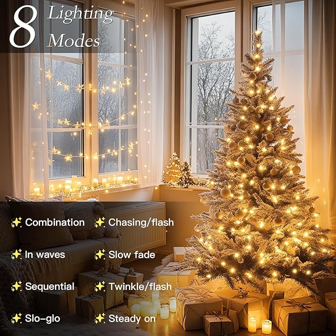 132FT 400 LED Christmas Tree Lights, Bright Warm White Outdoor Christmas String Lights for House, Fairy Lights with 8 Modes, Waterproof & Durable Indoor Outdoor Decor, Timer Included