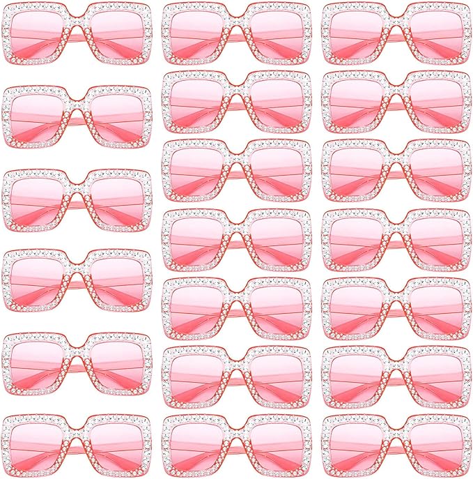 10/20 Pack Crystal Oversized Square Sunglasses Retro Diamond Glitter Sparkling Disco Glasses Party Favors