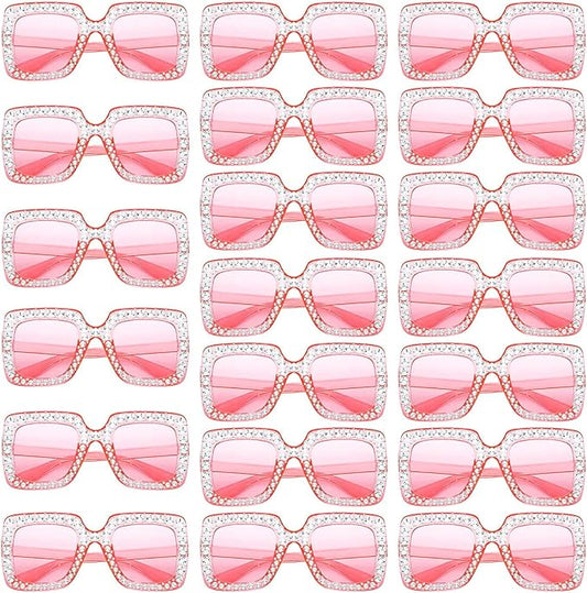 10/20 Pack Crystal Oversized Square Sunglasses Retro Diamond Glitter Sparkling Disco Glasses Party Favors