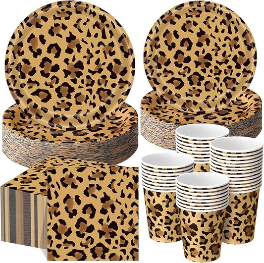 250 Pcs Leopard Print Plates Napkins and Cups Cheetah Print Party Decoration Tableware Safari Animal Leopard for Birthday Baby Shower Party Favors Jungle Theme Supplies Serve 50 Guests