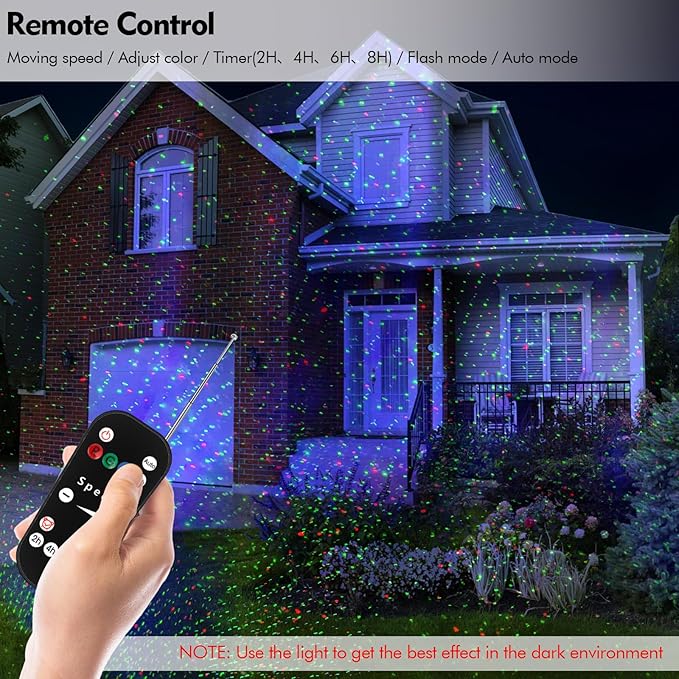 Poeland Christmas Laser Projector Lights with Remote Control and Security Lock, Halloween Garden Lights for Indoor, Outdoor, Home, Garden (Red, Green, Led Blue)