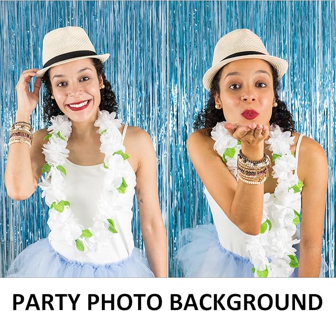 10 Pack Foil Curtain Backdrop Blue Metallic Tinsel Foil Fringe Curtains Photo Booth Props for Birthday Wedding Engagement Baby Shower Bachelorette Christmas Holiday Celebration Party Decorations