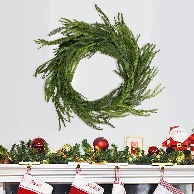 2 Pcs Christmas Norfolk Pine Garland, 6 Ft Dense Norfolk Pine Realistic Touch Garland, Artificial Pines Greenery Garlands for Christmas Holiday Mantle Fireplace Table Home Decor