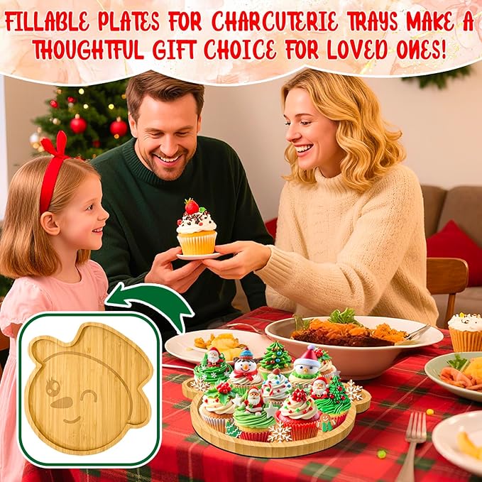 Wooden Christmas Party Decorations Snowman Serving Trays for Tabletop Xmas Charcuterie Boards for Cheese Food Platter 2026 New Year Party Supply Fillable Xmas Dish Plates for Winter Holiday Home Decor