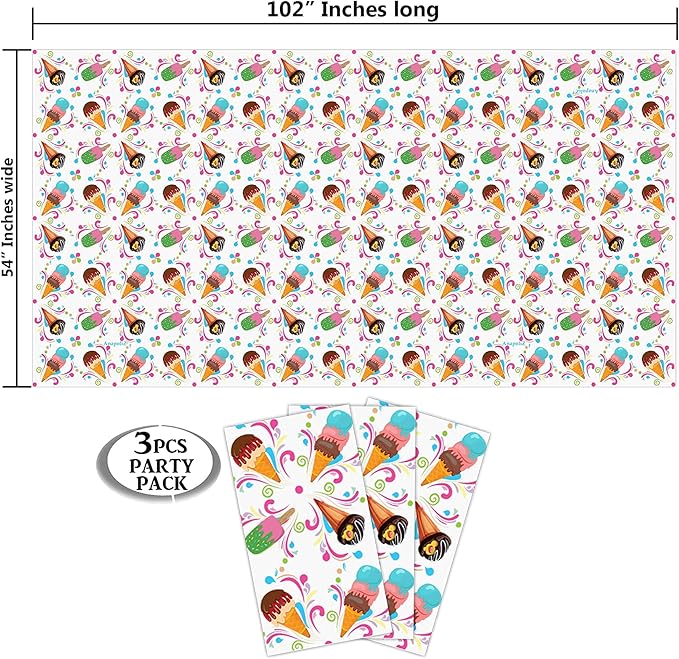 AnapoliZ Ice Cream Plastic Tablecloth | 3 Pack (54" x 102") | Rectangular Popsicle Table Cover | Summer Party Decoration | Social, BBQ Table Cover