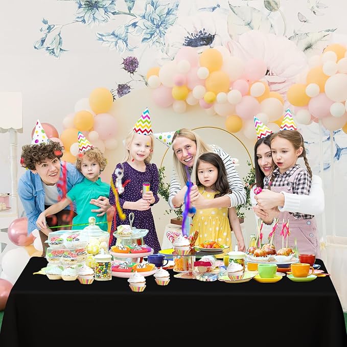 WNINK 6 Pack Black Tablecloths Disposable Table Covers 54" x 108" Table Cloths for BBQ Birthday Picnic Bridal Shower Engagement Wedding Plastic Table Cloths for Parties