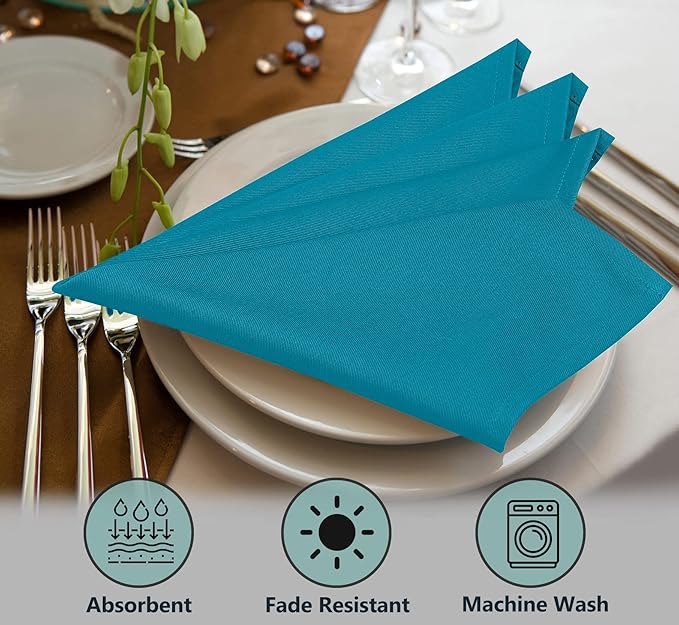 Ruvanti Cloth Napkins Set of 6, 18x18 Inches Napkins Cloth Washable, Soft, Durable, Absorbent, Cotton Blend. Table Dinner Napkins Cloth for Hotel, Lunch, Restaurant, Wedding Parties - Teal
