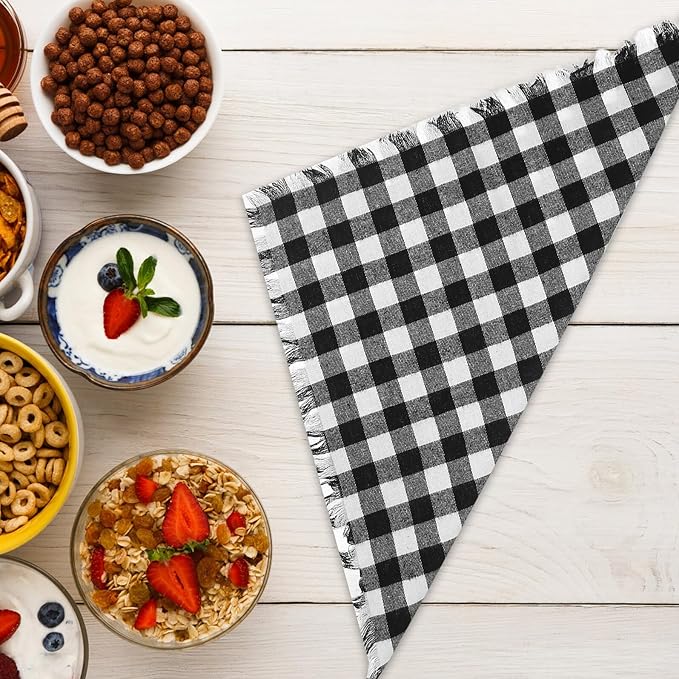 Alipis 4pcs Black and White Check Cotton Napkins with Fringe Soft Washable Reusable Cloth Napkins for Thanksgiving Weddings Fall Parties and Everyday Dining