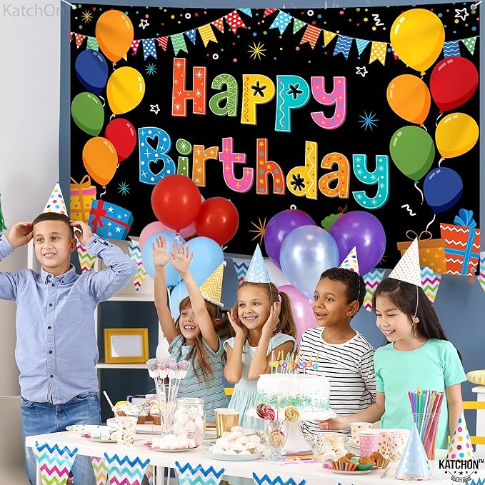 KatchOn, Rainbow Happy Birthday Banner- Xtralarge 72x44 Inch | Rainbow Party Decorations for Girls | Colorful Happy Bday Sign for Happy Birthday Decorations | Birthday Party Decoration for Kids