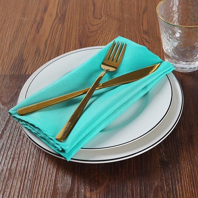 Cloth Napkins 17x17 inch Washable Polyester Dinner Napkins Soft Table Napkins for Wedding Party Dining Banquet(Turquoise,25PCS)