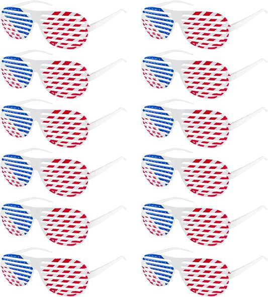 American Flag USA Patriotic Design Plastic Shutter Glasses Shades Sunglasses Eyewear for Party Props, Decoration (12 Pairs)