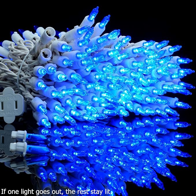 YULETIME 200 Blue LED Christmas Lights with White Wire, Pack of 2 Strands 33 Feet 100 Lights UL Certified Holiday String Light Set