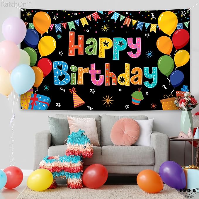 KatchOn, Rainbow Happy Birthday Banner- Xtralarge 72x44 Inch | Rainbow Party Decorations for Girls | Colorful Happy Bday Sign for Happy Birthday Decorations | Birthday Party Decoration for Kids
