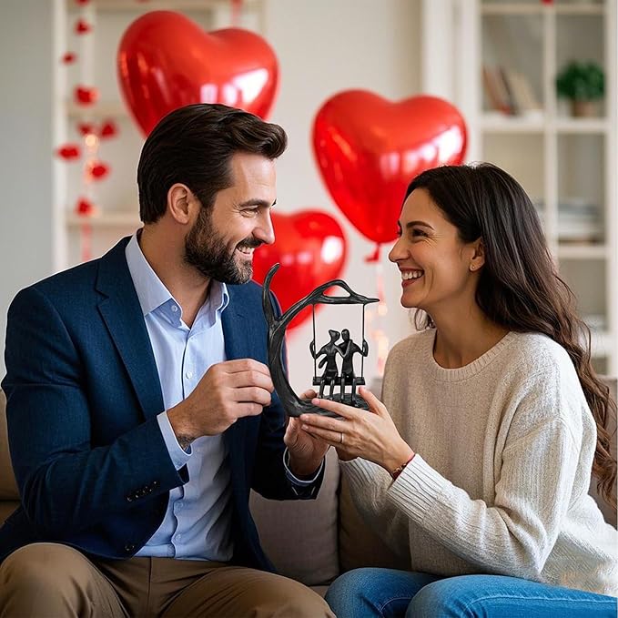 Anniversary Wedding Gifts for Couple/Her - Romantic Couple Statue in Love, Black Metal Figurine Sweet Loving Together Iron Sculpture Decor, Gifts for Wife Husband Birthday