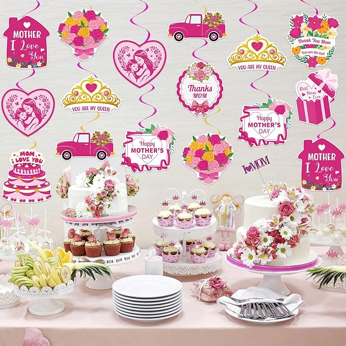 40Pcs Mother's Day Decorations Hanging Swirls, Double Sided Mother's Day Hanging Decorations Best Mom Ever Ceiling Hanging Foil Swirls for Mothers Day Party Decor