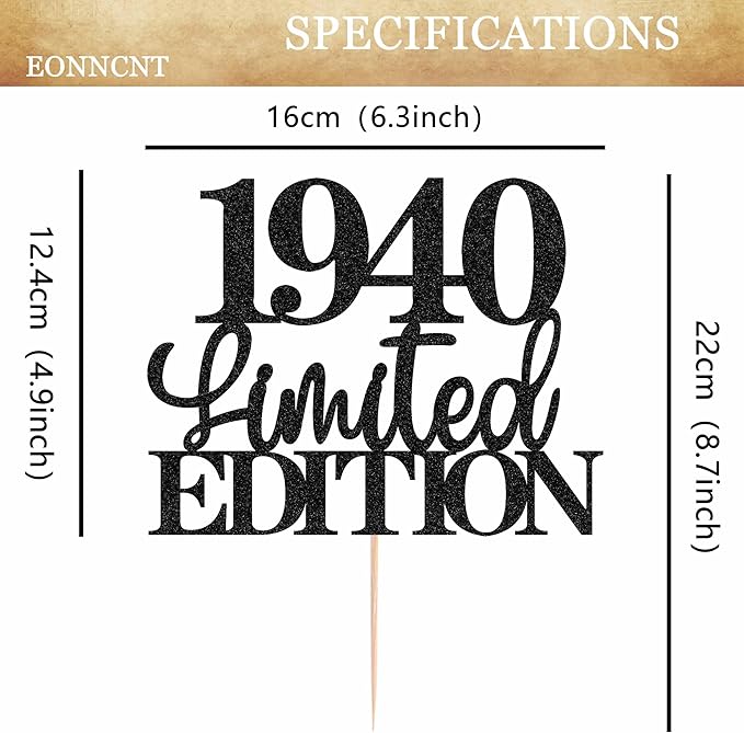 Limited EDITION 1940 Cake Topper - Black Glitter Happy 85th Birthday Party Cake Decoration Supplies, Cheer to 85 Years Cake Bunting Decor for 85th Birthday Party Photo Booth Props
