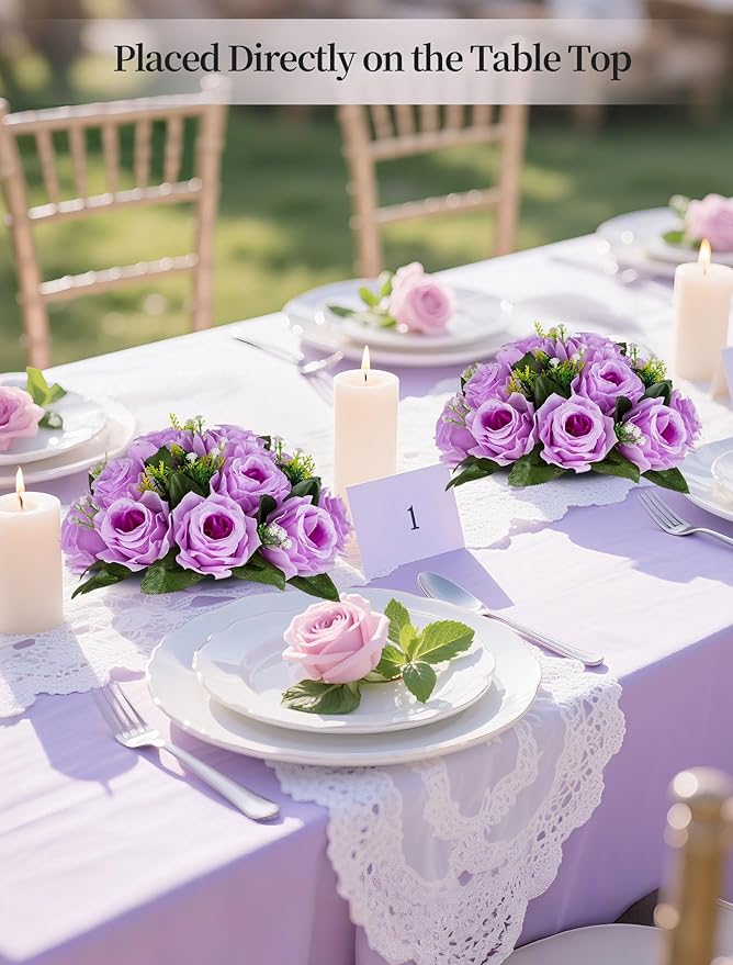BLOSMON Flower Balls Wedding Rose Centerpieces: 10 Pcs Lilac Fake Flowers Lilac Kissing Balls Decor Lilac Artificial Floral Arrangements Flower Bouquet of Roses Home Party Table DIY Decorations