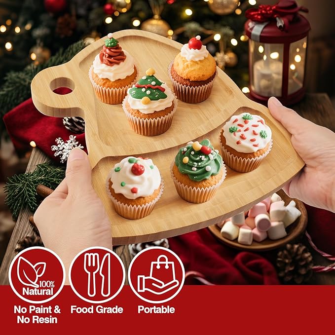 Christmas Serving Tray, Christmas Hat Shape Charcuterie Board, Bamboo Serving Platter Dish for Holiday Party Food Tray for Cheese Snack Fruit 10 x 8.7 x 0.6 Inches