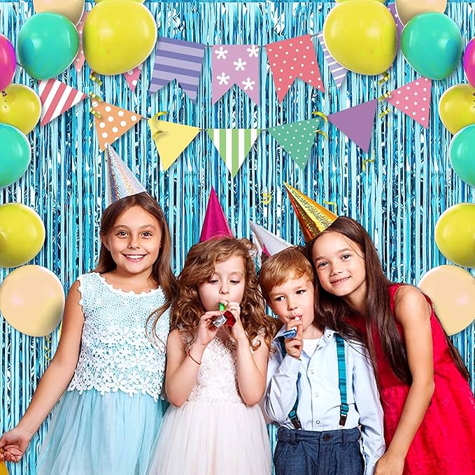 3 Pack Light Blue Foil Fringe Curtains Backdrop, 3.28 x 6.6 Ft Metallic Streamers Tinsel Curtains Background for Photo Booth, Birthday, Halloween, Christmas, Thanksgiving, New Year Party Decorations