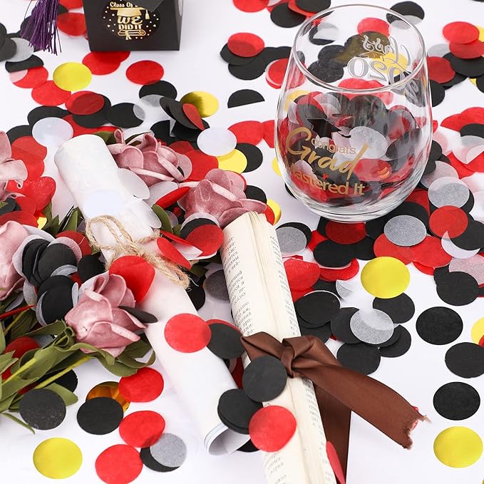 TecUnite Round Tissue Paper Table Confetti Dots for Wedding Birthday Party Decoration, 1.76 oz(Black White Red Gold Confetti,2.5 cm)