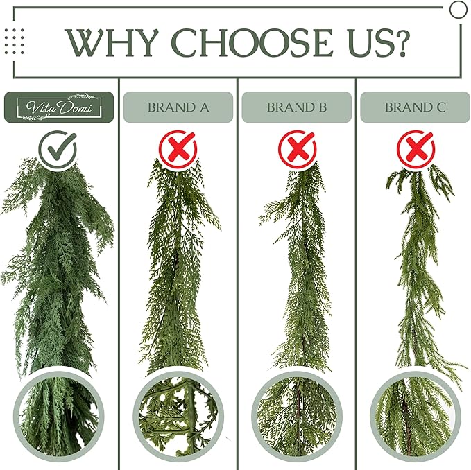 Real Touch Cedar Garland Artificial Realistic, Faux Cedar Garland Realistic, Realistic Christmas Garland for Mantle, Stairs, Table, Real Touch Garlands Fireplace (Extra Full, 6 Foot)