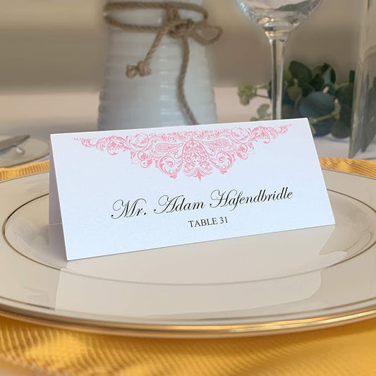 Paisley Printable Place Cards, Pink (Choose Color), Set of 150 (25 Sheets), Laser & Inkjet Printers - Wedding, Party, Dinner, and Special Events - Made in the USA