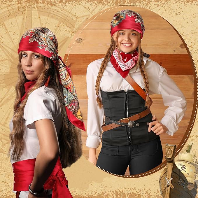 7pcs Women Pirate Costume Accessories for Men Pirate Head Scarf Necklace Belt Dress Accessories Renaissance