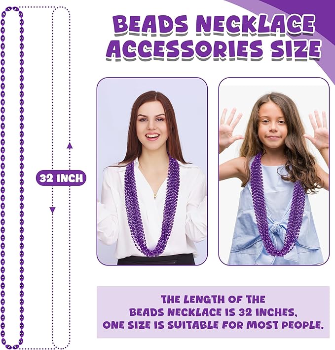 Bead Necklaces, 24PCS Purple Party Favors, Metallic 32" Oval Purple Mardi Gras Beads Necklaces Costume for Festival Parade Throw Accessories Halloween Mardi Gras Wedding Birthday Celebrations Decor