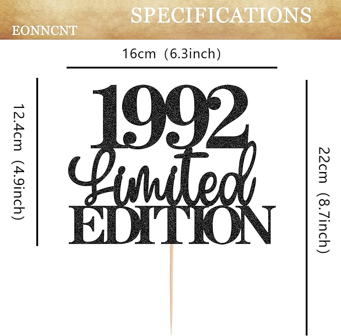 Limited EDITION 1992 Cake Topper - Black Glitter Happy 33rd Birthday Party Cake Decoration Supplies, Cheer to 33 Years Cake Bunting Decor for 33rd Birthday Party Photo Booth Props