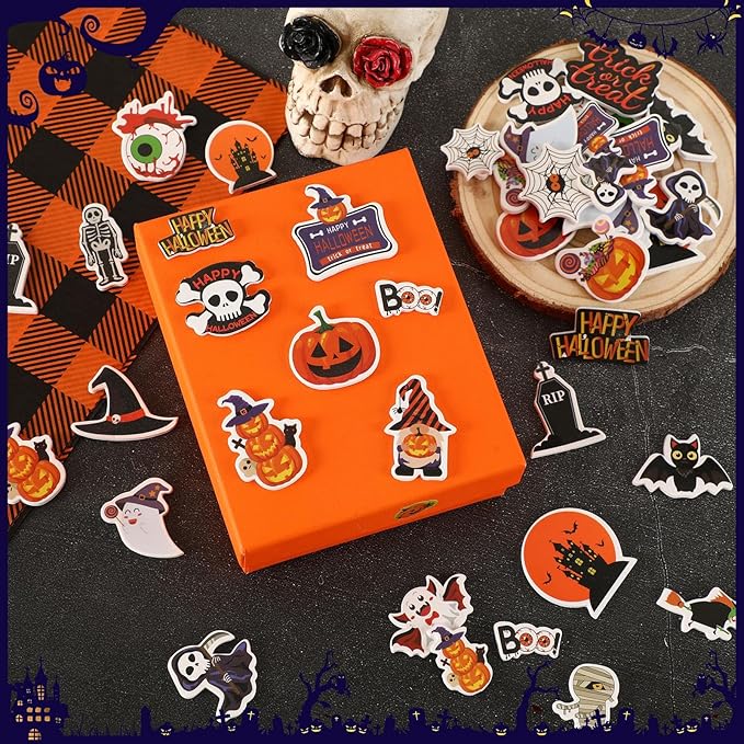 JULBEAR Halloween Foam Stickers Bulk, 300 Pieces Pumpkins Jack Ghost Bats Monster Color Printing Pattern Self-Adhesive Foam Stickers for Crafts Holiday Cards Home Halloween Party Decoration Supplies
