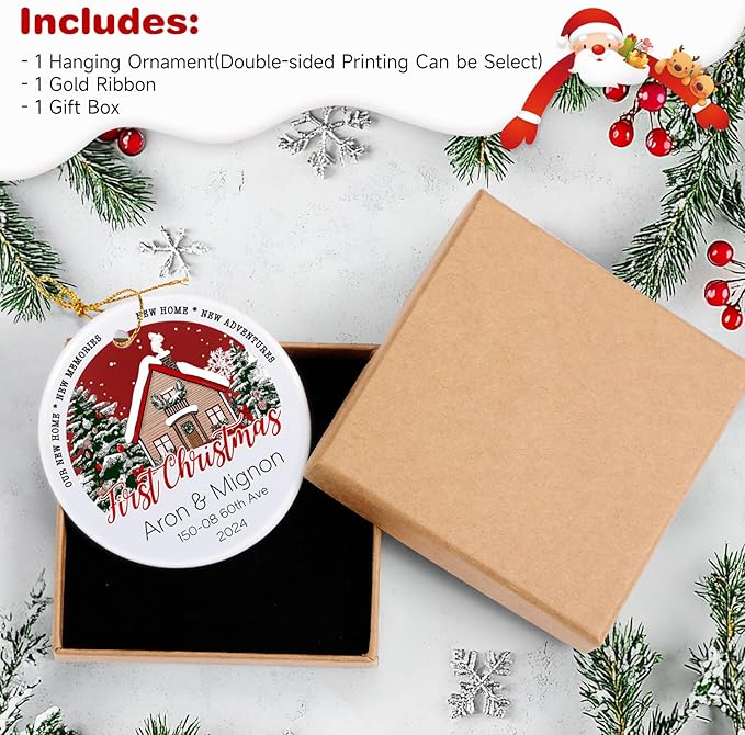 Custom Ceramic Christmas Ornaments with Photo Text - Personalized New Home Christmas Hanging Decorations Decorations
