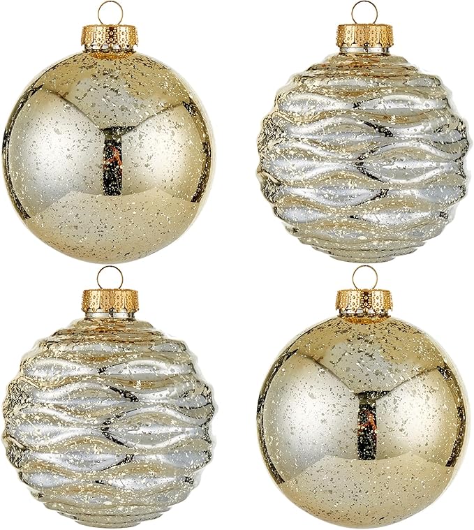 Large Christmas Ball Ornaments, Oversized Shatterproof Plastic Decorative Hanging Mercury Ornaments Ball for Xmas Holiday Party Decorations (Gold, 4.0")