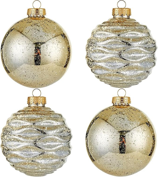 Large Christmas Ball Ornaments, Oversized Shatterproof Plastic Decorative Hanging Mercury Ornaments Ball for Xmas Holiday Party Decorations (Gold, 4.0")