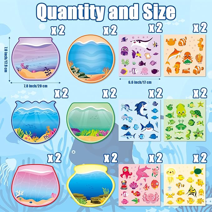 CY2SIDE 12 Sets Colorful Sorting Ocean Animal Scene Sticker Art Craft for Kids, Make A Summer Fish Tank Scene with Shark Tropical Stickers, DIY Summer Party Games for School Classroom Activities