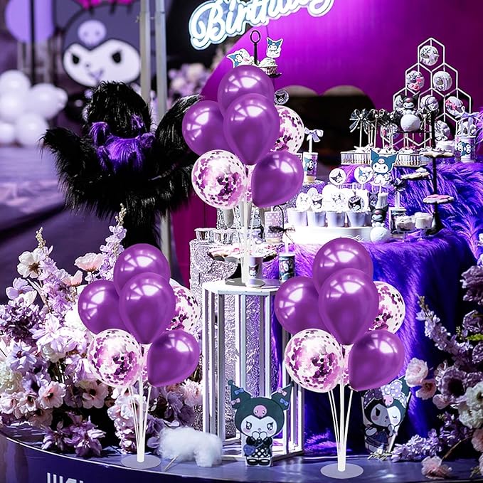 6 Set Balloon Stand with Purple Balloons Centerpiece Table Decorations Birthday Bridal Shower Wedding Mother's Day Retirement Thanksgiving Halloween New Years Decorations 2025