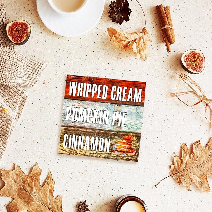 Funny Autumn Wood Box Sign Whipped Cream Pumpkin Pie Cinnamon Wooden Block Desk Decor for Home Office Kitchen Cubicle Table Shelf Tabletop,Farmhouse Fall Sign Decor