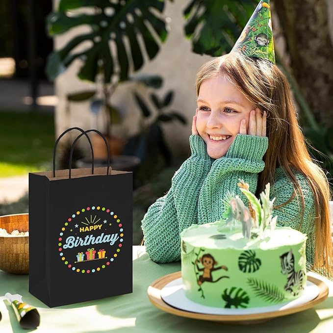 MESHA Gift Paper Bags 400 Pack 8X4.25X10.5 Black Medium Shopping Kraft Bags Bulk with Handles Reusable for Business,Grocery,Birthday,Wedding,Kids Party,Favors